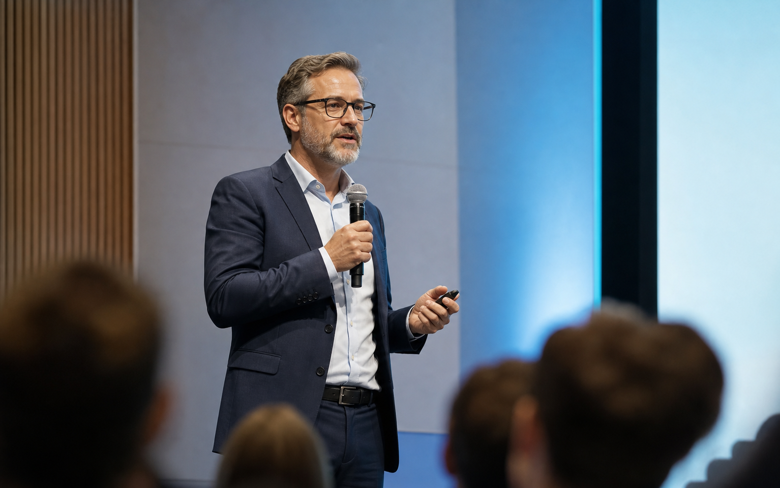 Talk in front of an audience at a professional event